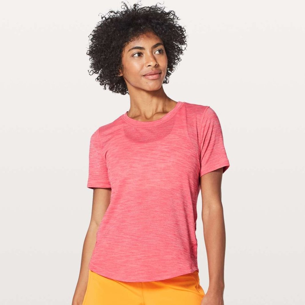 LULULEMON pink long distance short sleeve tee